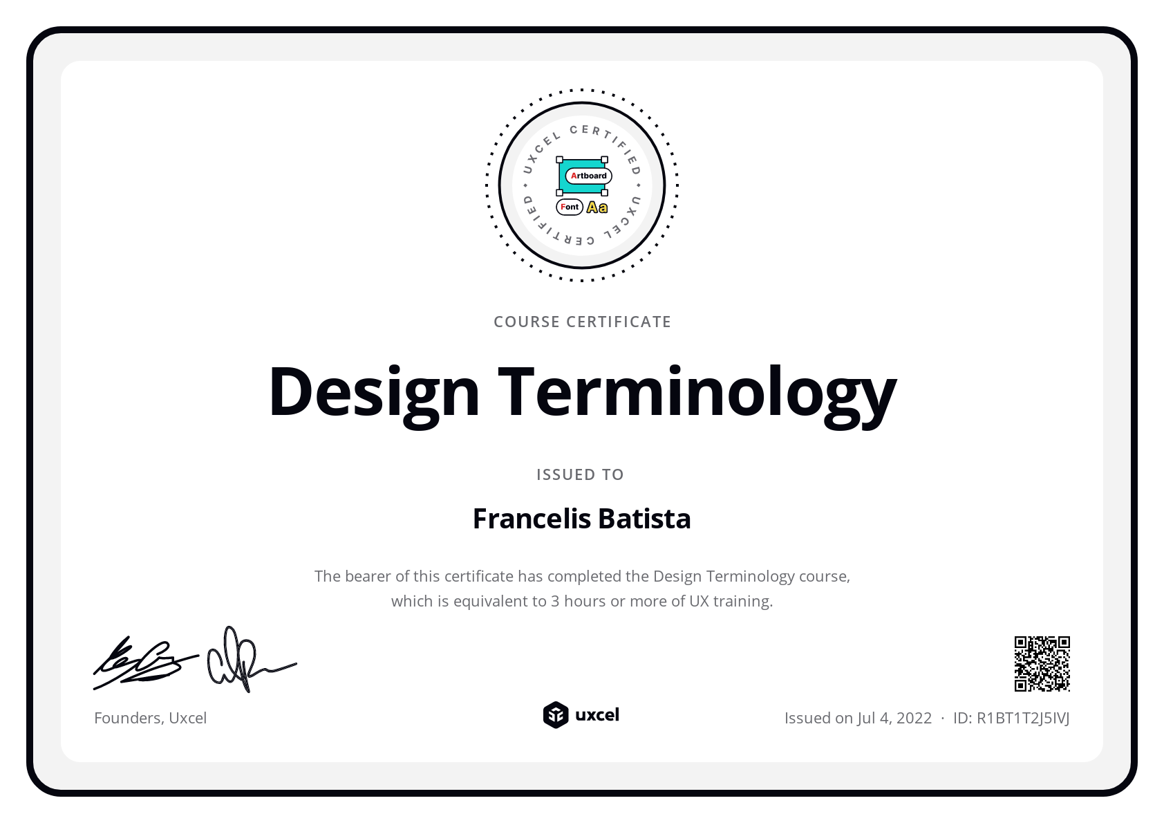 Francelis Batista's certificate